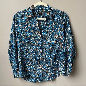 Ann Taylor Top Women’s Small Petite Floral Blue Office Feminine Classic Preppy